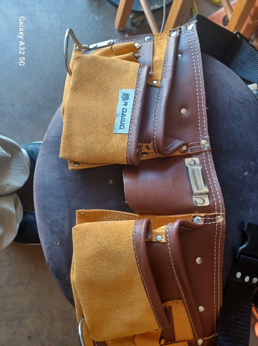Men's Brown and Tan Leather Tool Belt Pouch.Adjustable Belt to 48 Inches